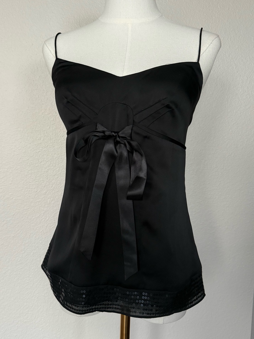 Loft Y2K babydoll Cami Top Bow Sequin Hem Dark Coquette US 6
